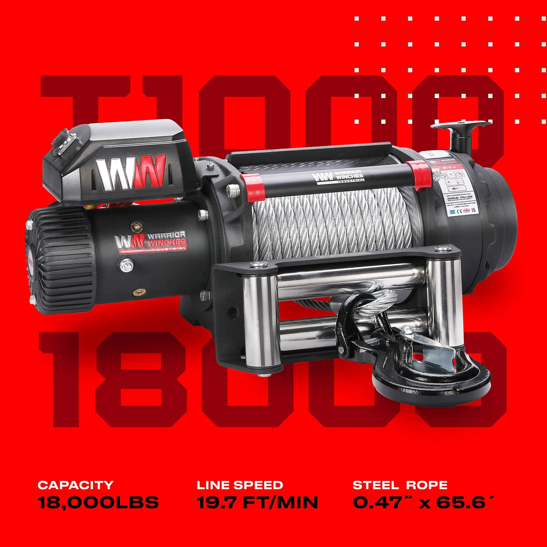 T1000 18000lb Electric Winch - 12v Steel Rope - Image 3